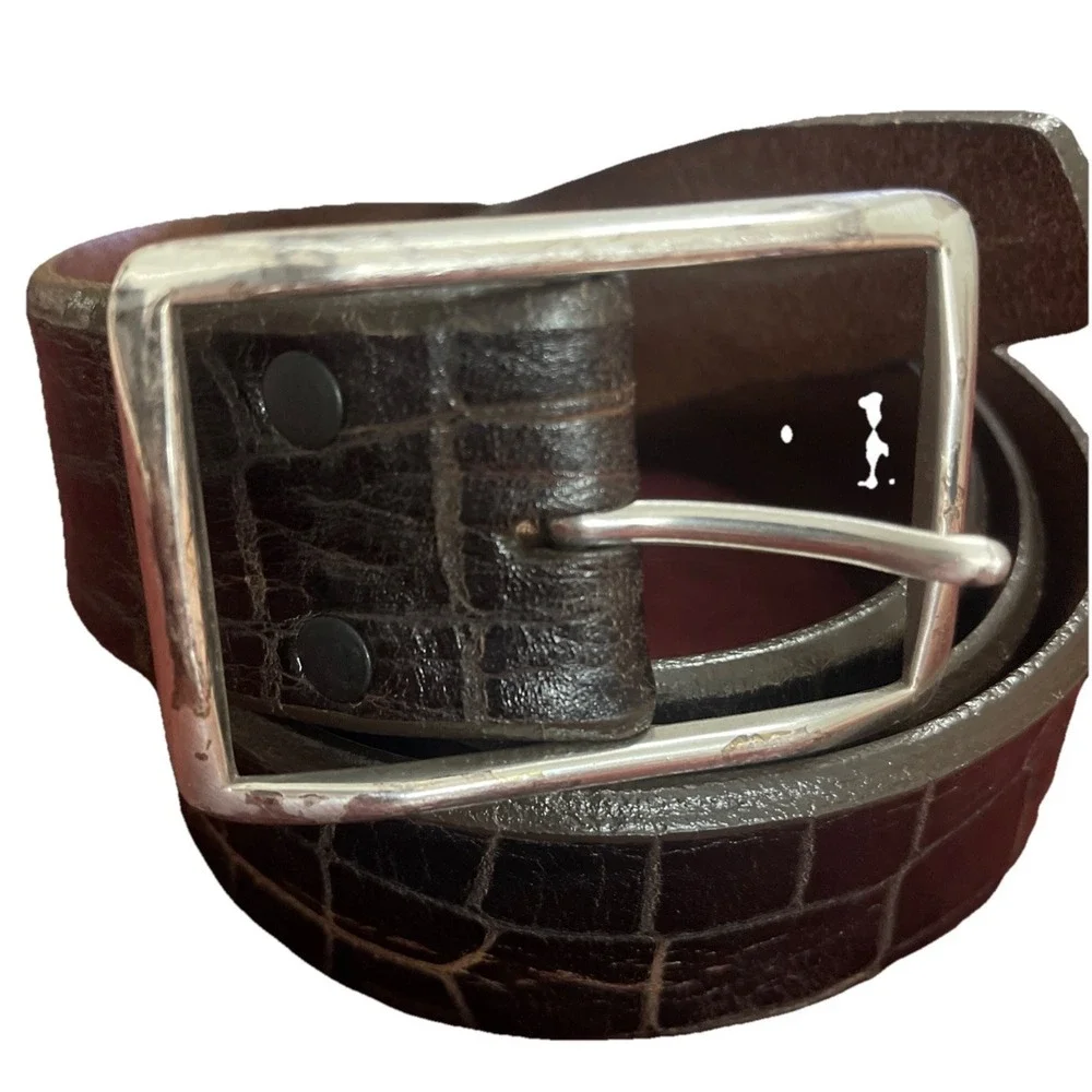 READ Men's Honest by Brighton Handcrafted Brown Animal Print Leather Belt Sz 42‎